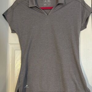 Adidas Women's Striped Gray Polo Top